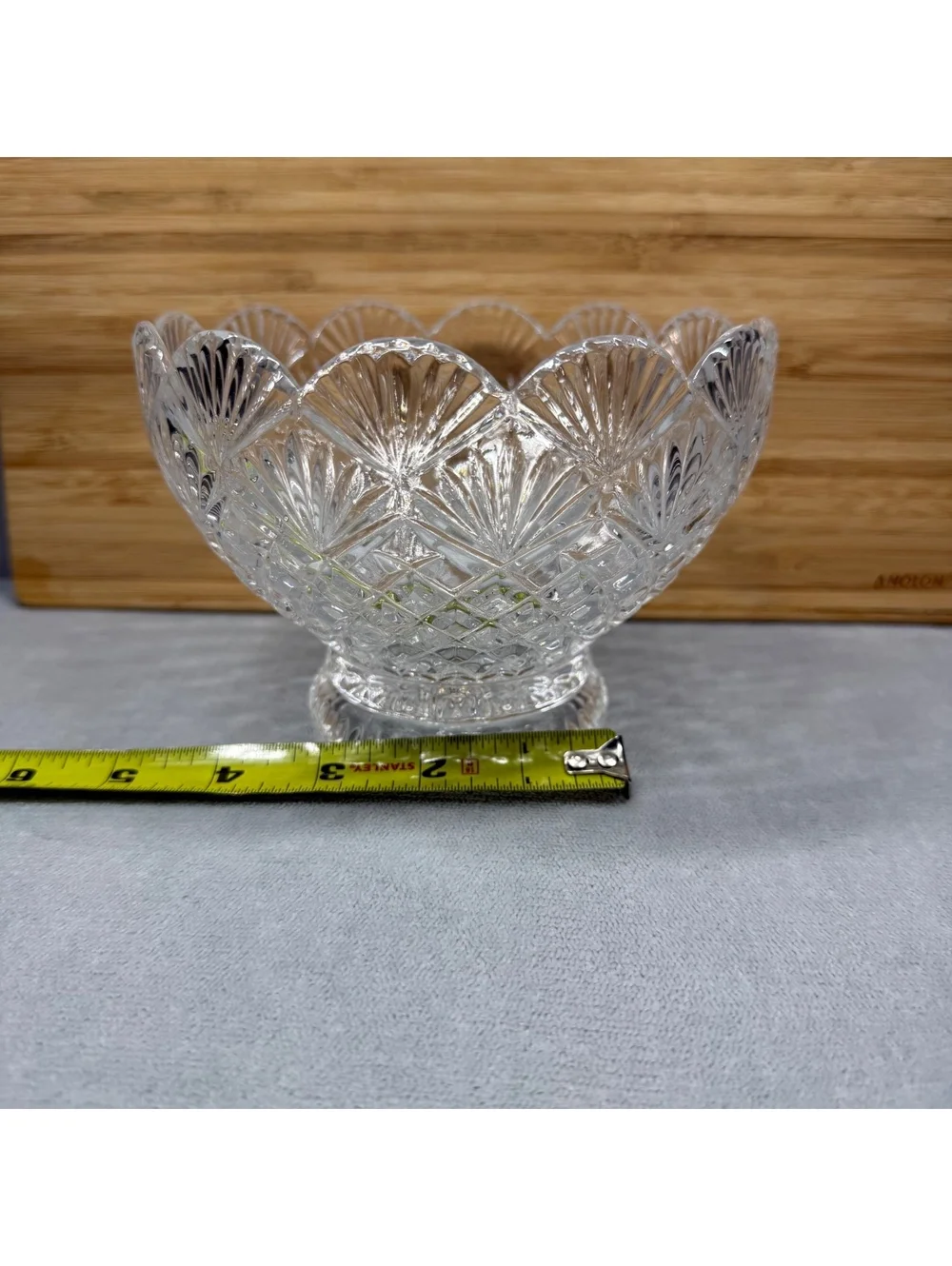 Vintage Imperial Crystal Clara Footed Bowl 24 Lead Cut Glass Slovakia Scalloped